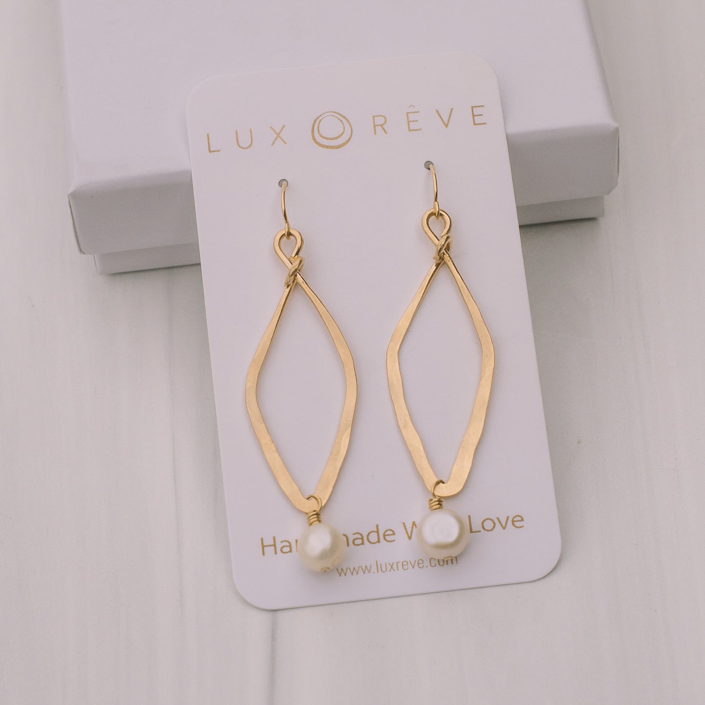 Large Diamond Shaped Pearl Earrings - Lux Reve