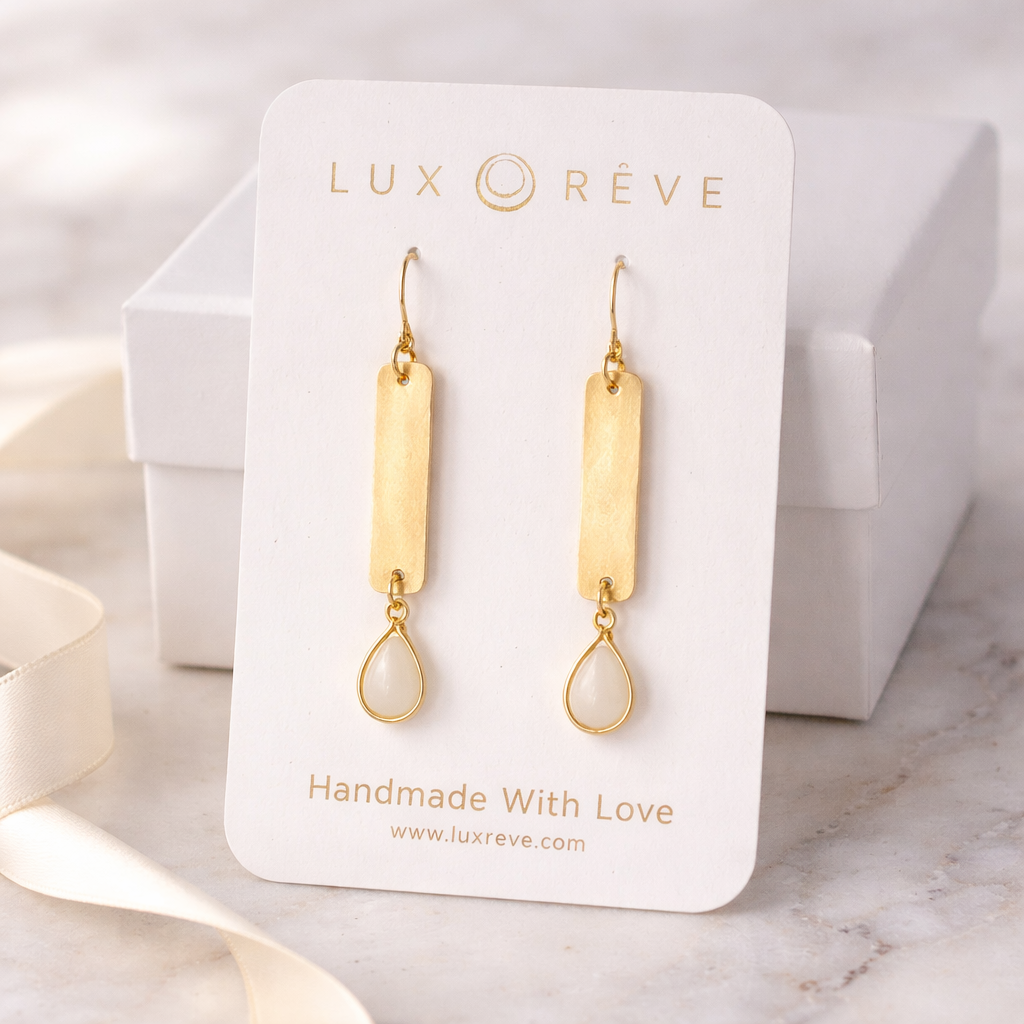 Gold Bar Moonstone Earrings - Lux Reve