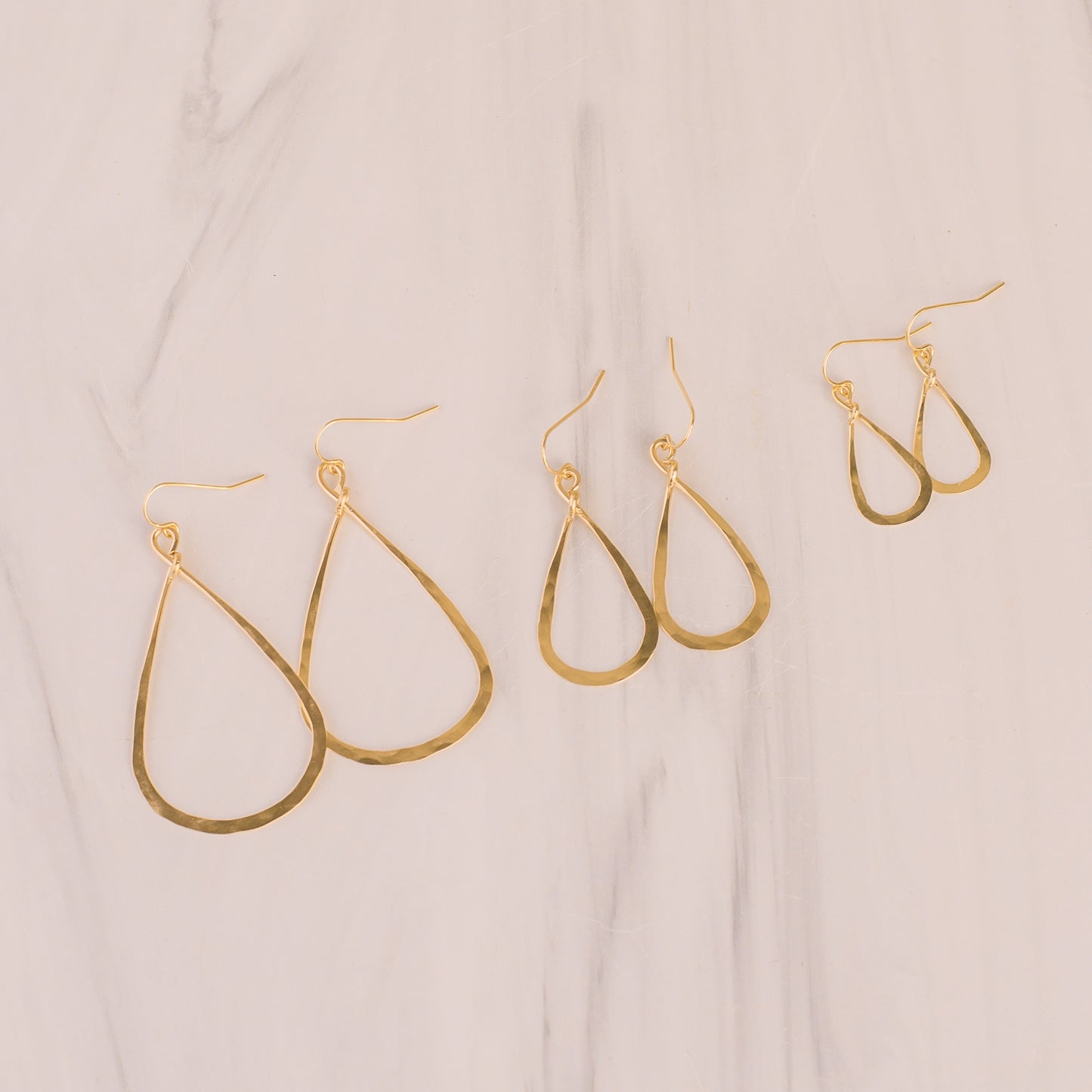 Gold Hammered Tear Drop Hoop Earrings - Lux Reve