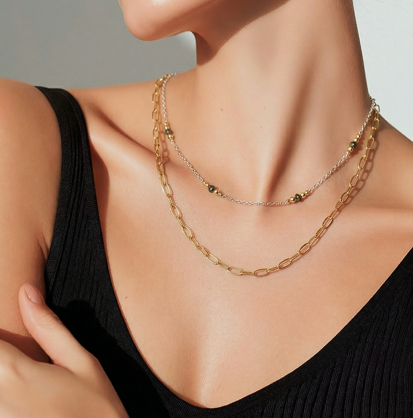 Silver Pyrite Beaded Necklace - Lux Reve