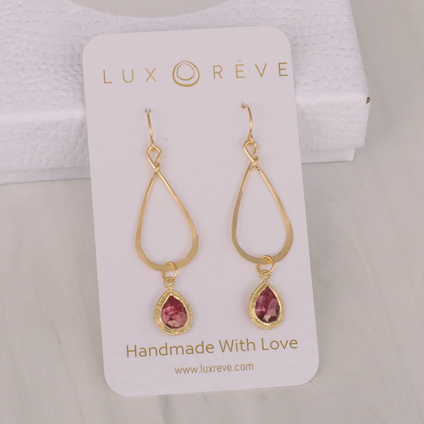 Gold Ruby Tear Drop Earrings