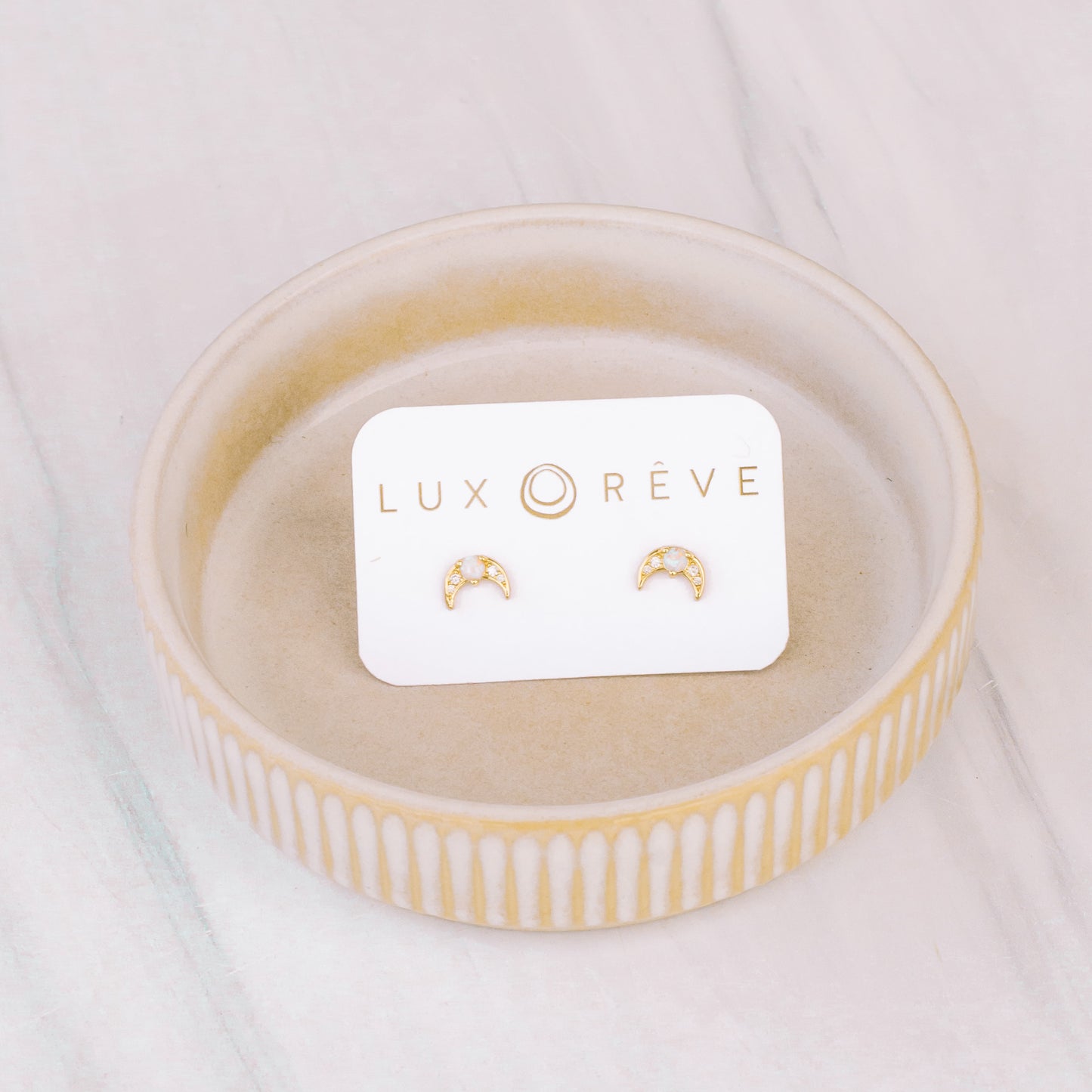 Gold Opal Crescent Moon Studs - Lux Reve
