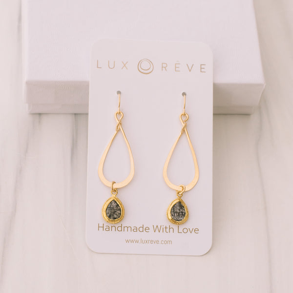 Gold Black Tourmaline Quartz Earrings - Lux Reve