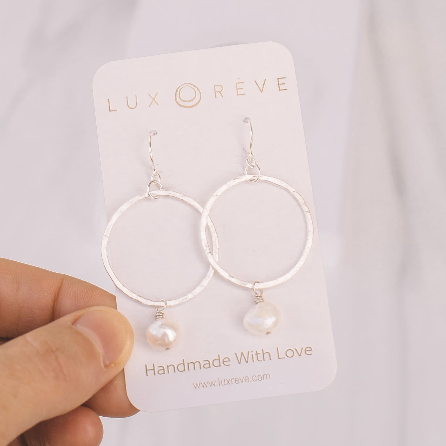 Sterling Silver Pearl Hoops - Lux Reve