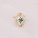 Turquoise Silver and Brass Statement Ring - Lux Reve
