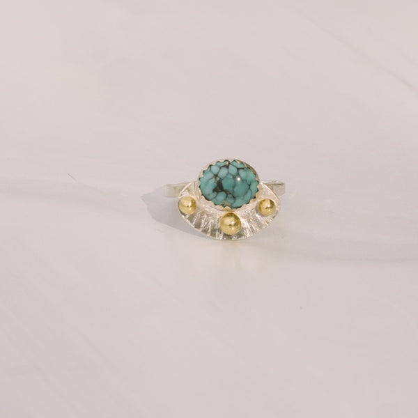 Turquoise Silver and Brass Ring - Lux Reve