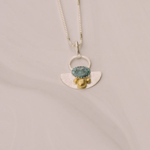 Turquoise Silver and Brass Short Necklace - Lux Reve