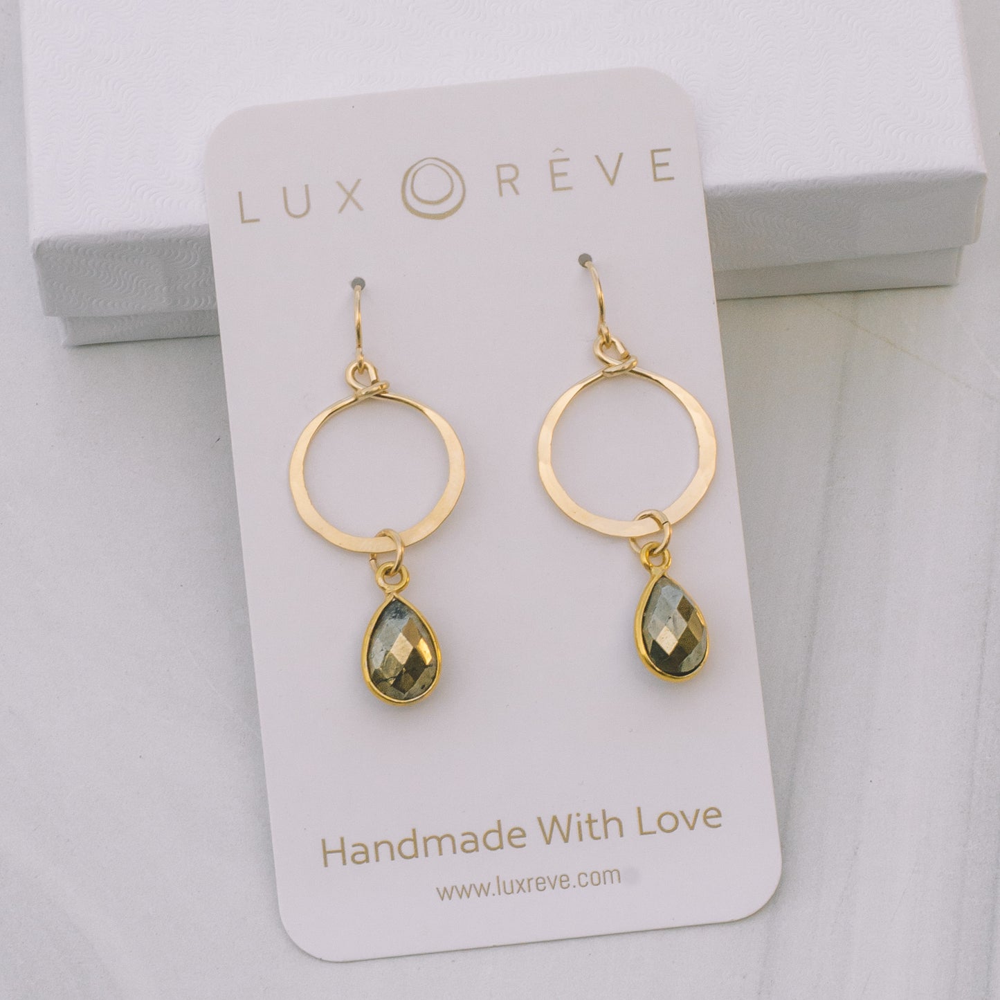 Gold Hammered Pyrite Hoops - Lux Reve