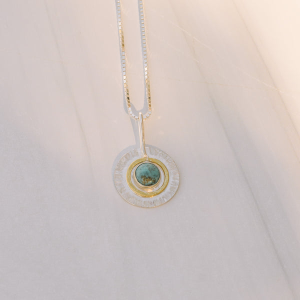 Turquoise Silver and Brass Sundial Necklace - Lux Reve