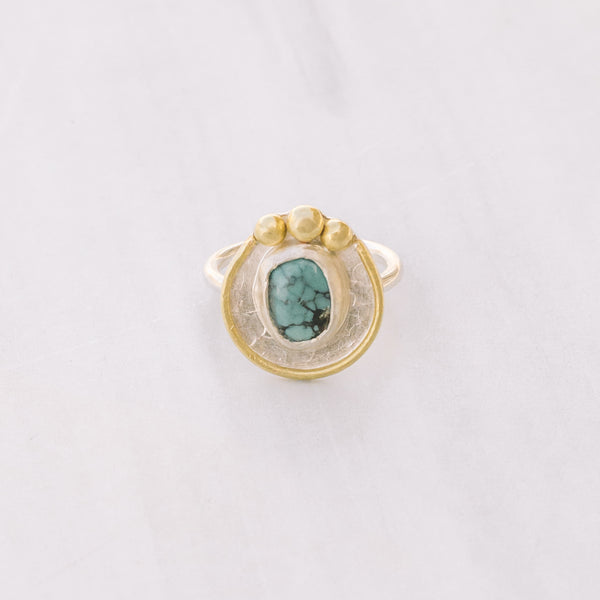 Turquoise Silver and Brass Horseshoe Ring - Lux Reve