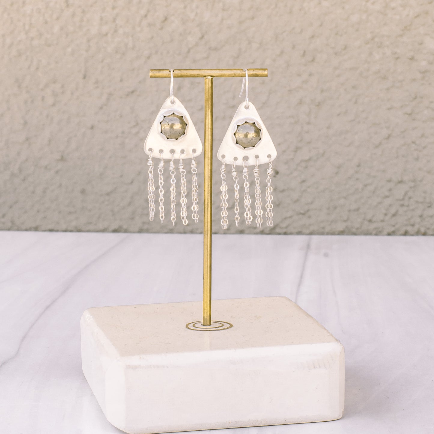 Silver Pyrite Statement Tassel Earrings - Lux Reve