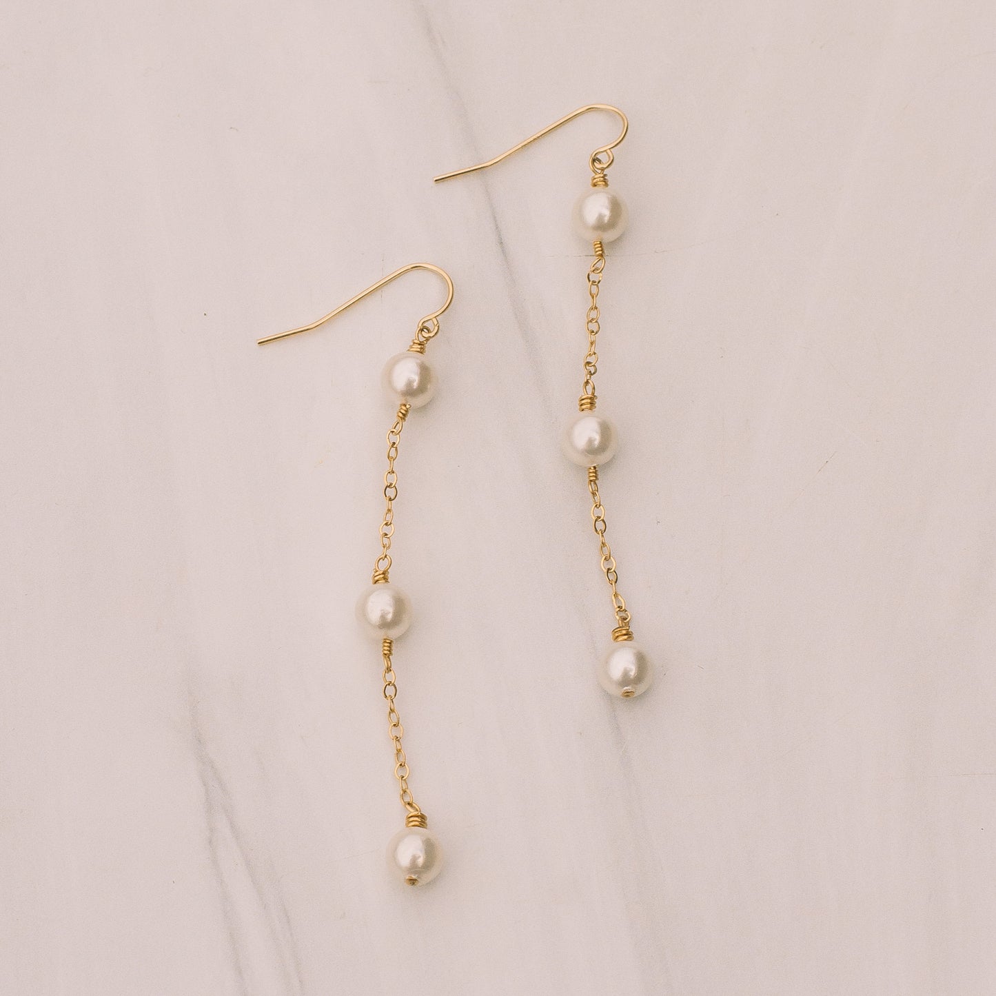 Long 3 Pearl Drop Earrings - Lux Reve