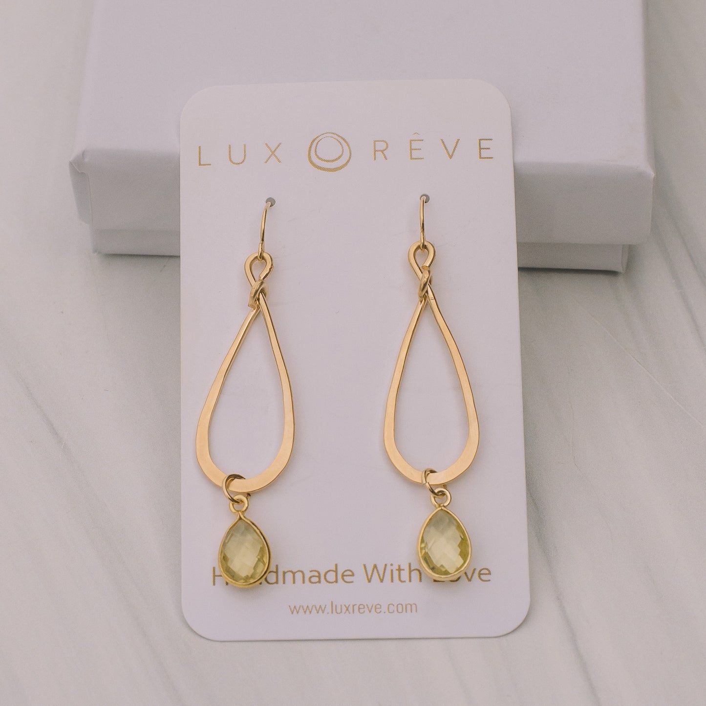 Lemon Quartz Long Tear Drop Earrings - Lux Reve