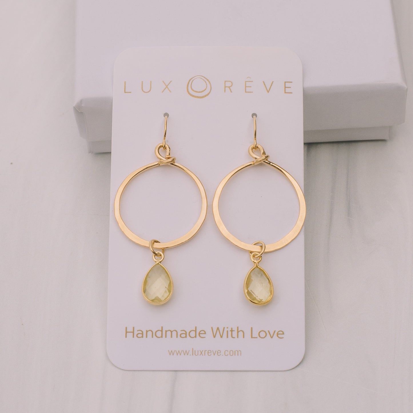 Large Lemon Quartz Hoop Earrings - Lux Reve