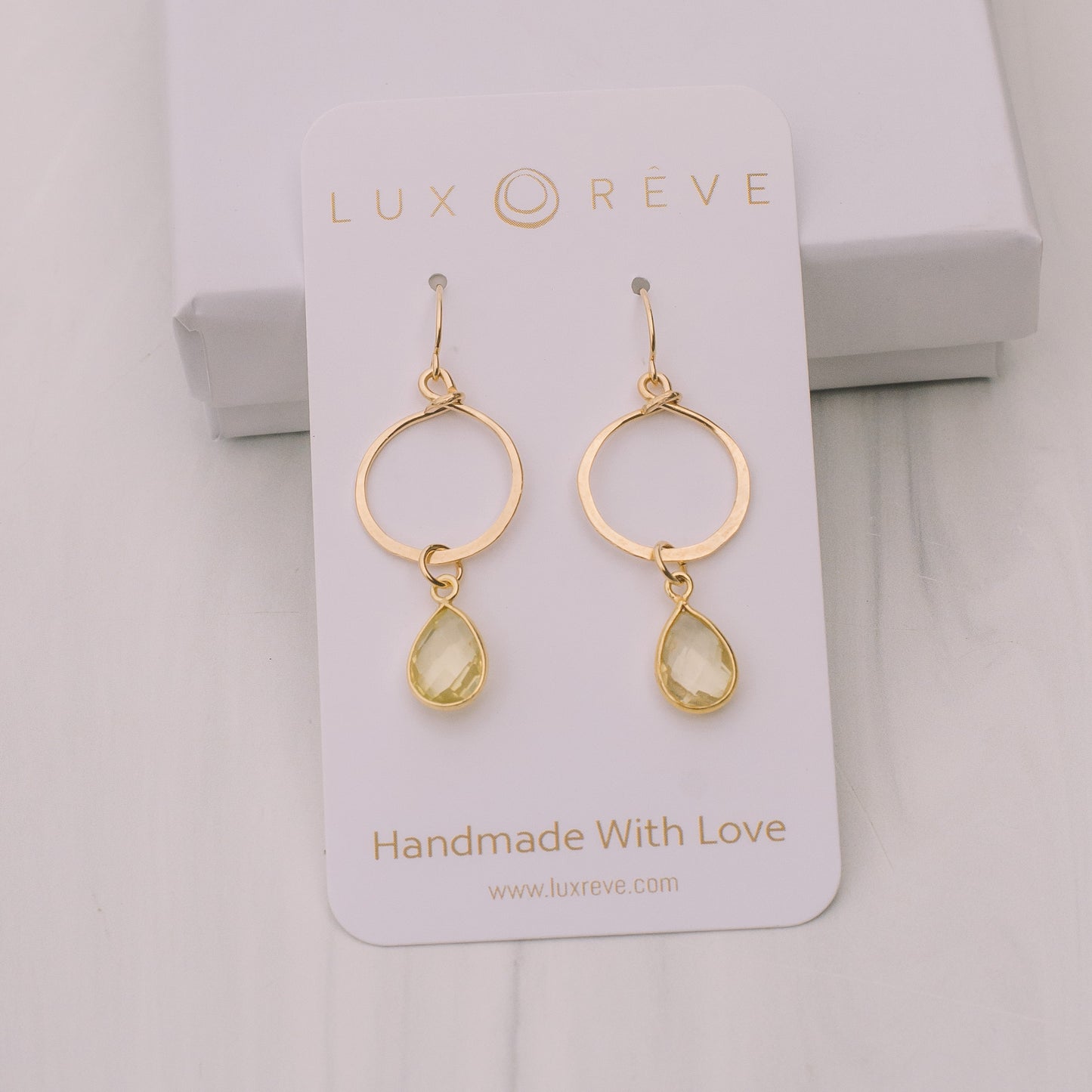 Gold Lemon Quartz Mini Hoop Earrings - Lux Reve