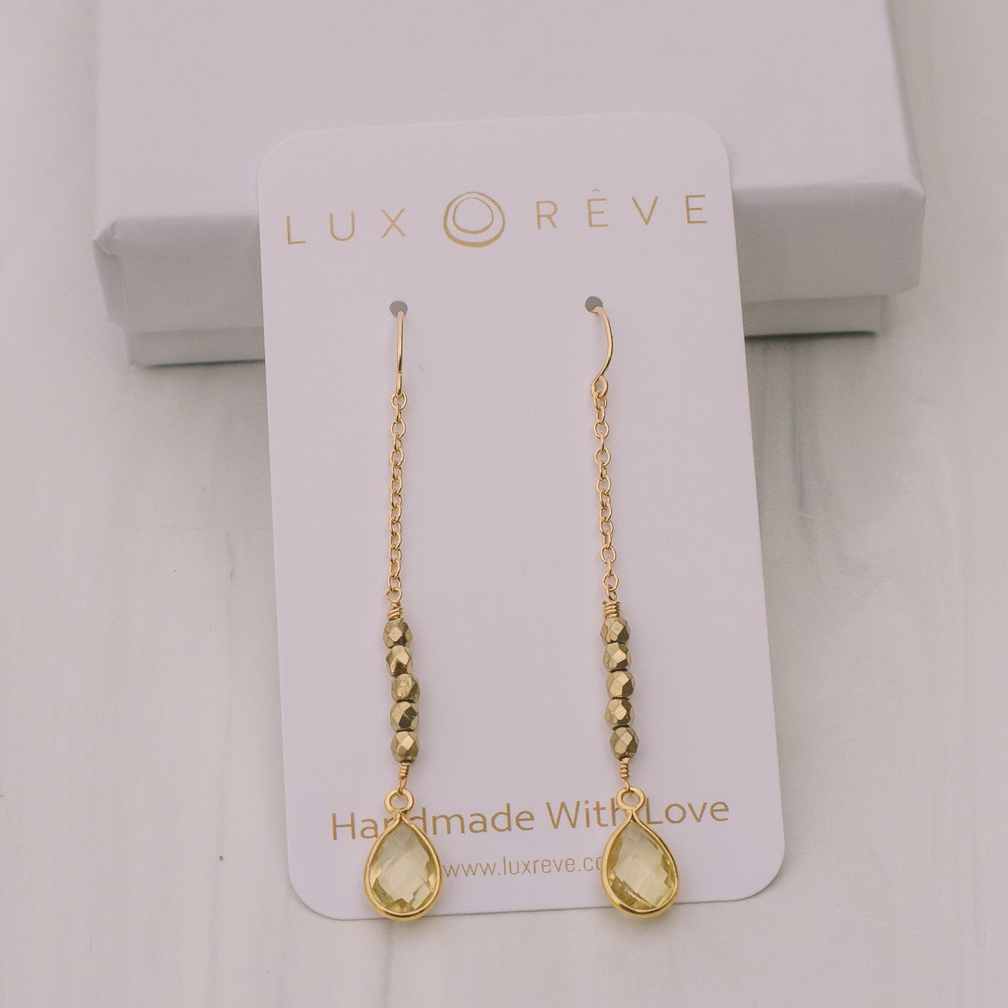 Gold Lemon Quartz Drop Earrings - Lux Reve