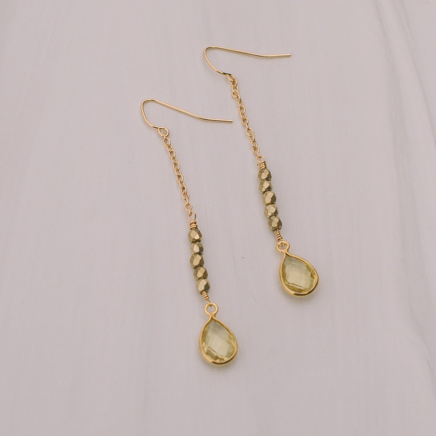Gold Lemon Quartz Drop Earrings - Lux Reve