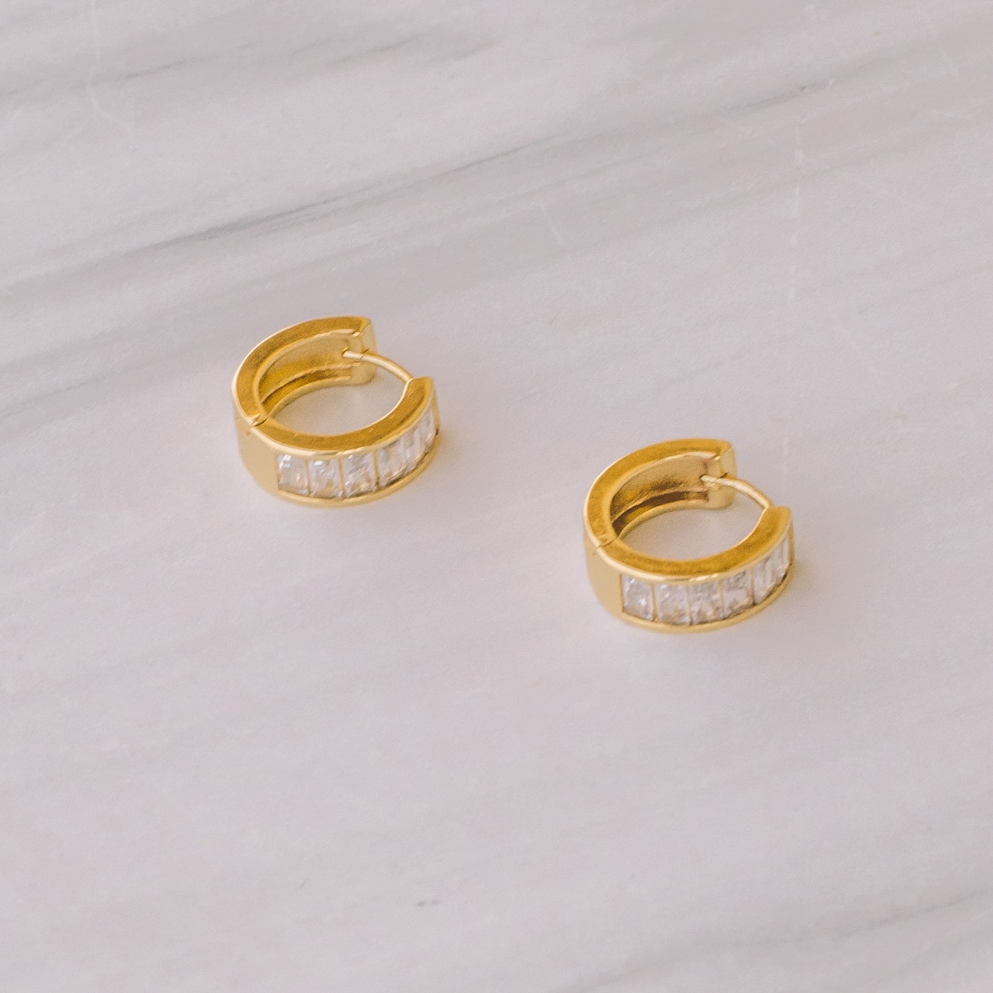 Clear Baguette Cubic Zirconia Mini Hoops - Lux Reve