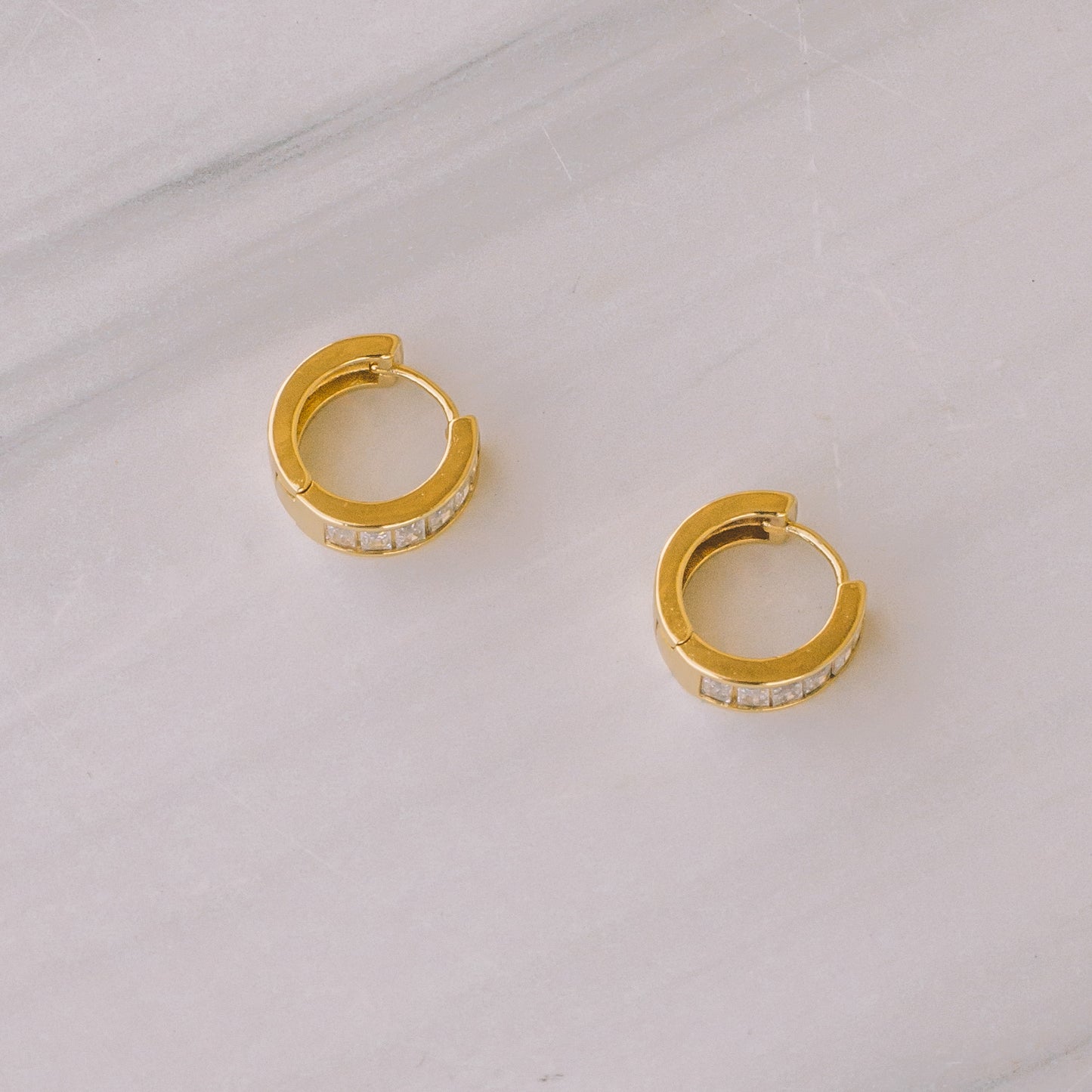 Clear Baguette Cubic Zirconia Mini Hoops - Lux Reve