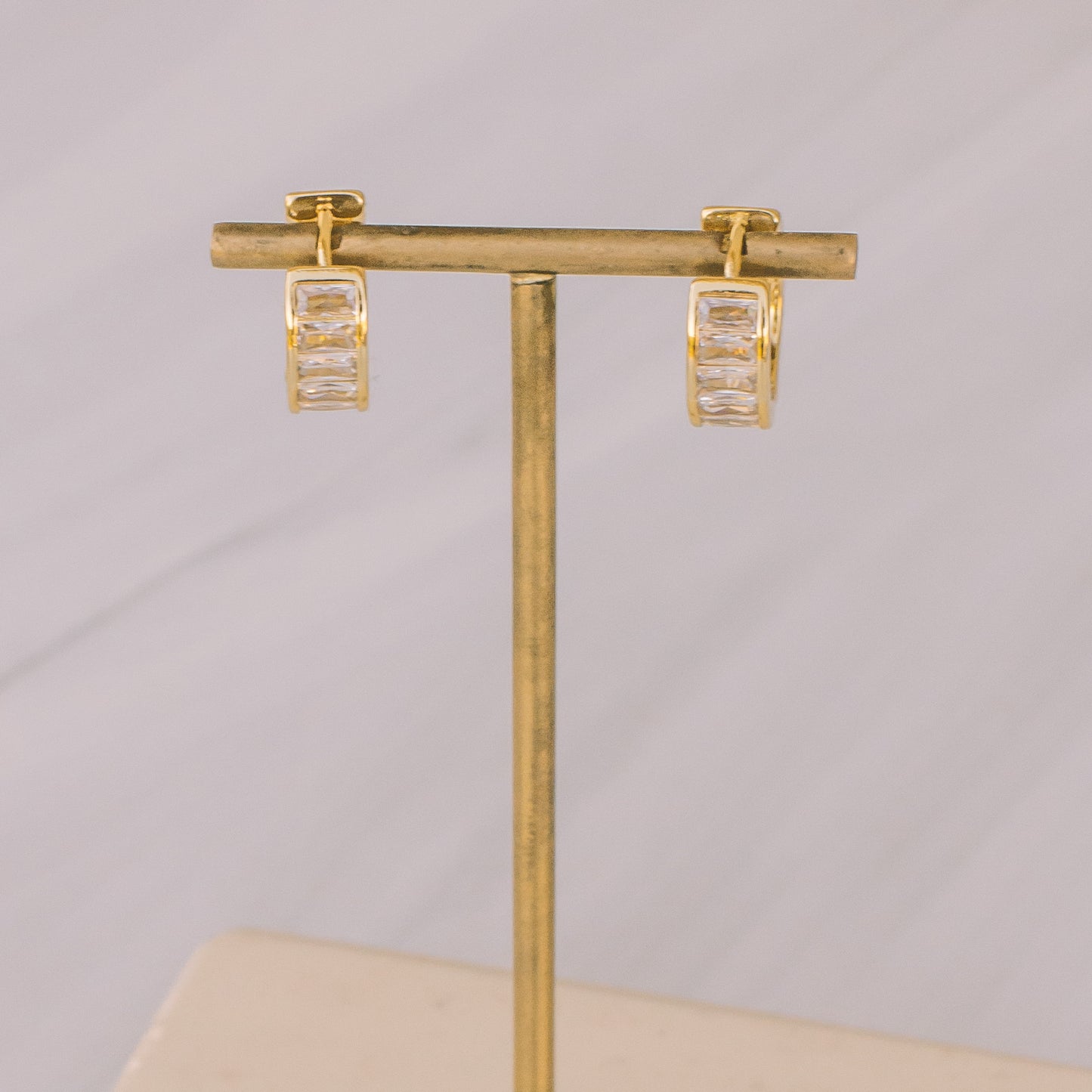 Clear Baguette Cubic Zirconia Mini Hoops - Lux Reve