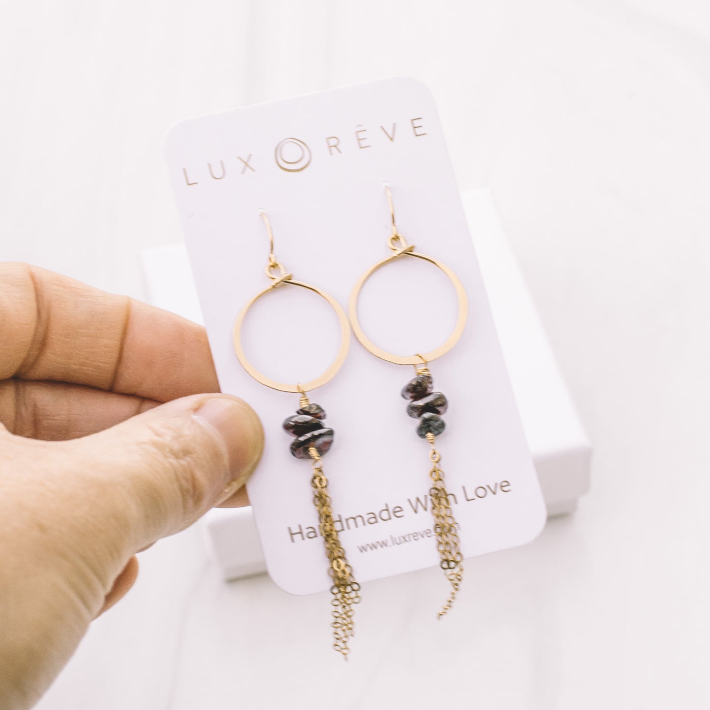 Garnet Hoop Tassel Earrings - Lux Reve