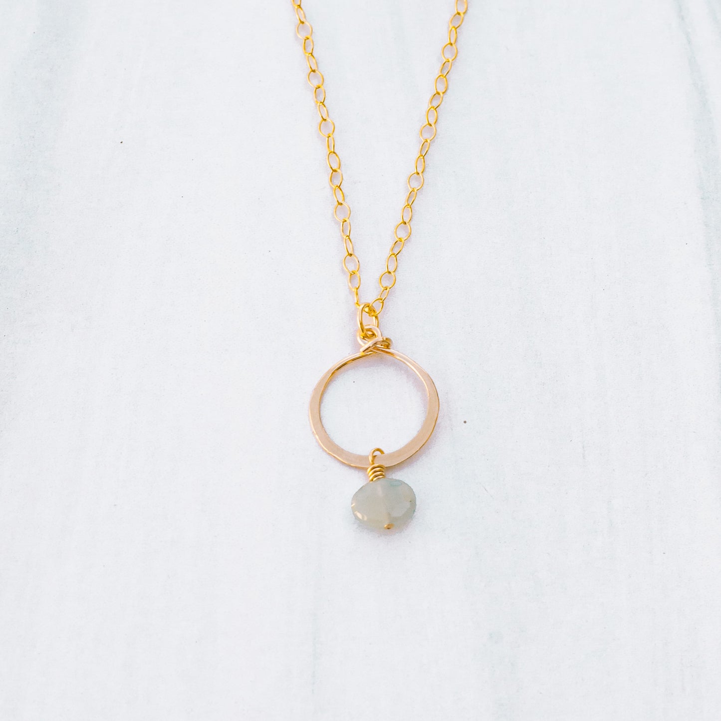 Aquamarine Circle Pendant Necklace - Lux Reve