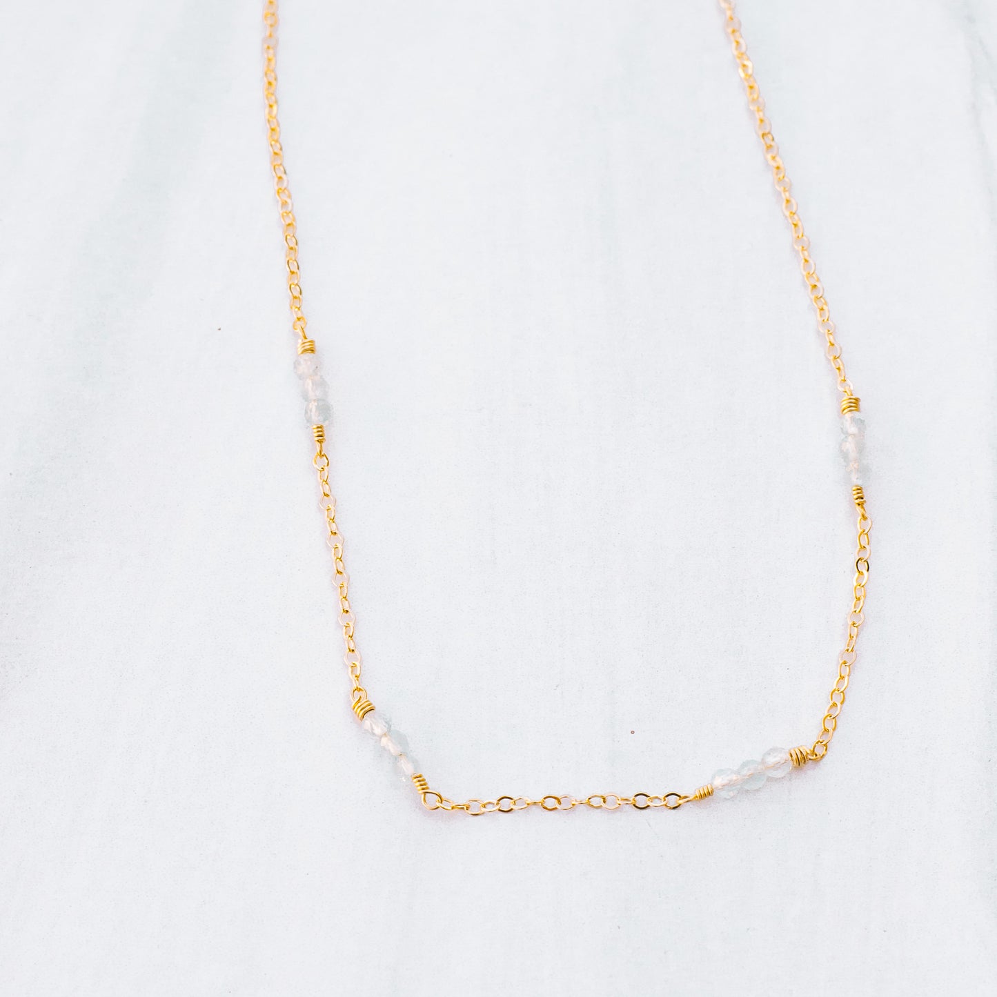 Dainty Aquamarine Beaded Necklace - Lux Reve