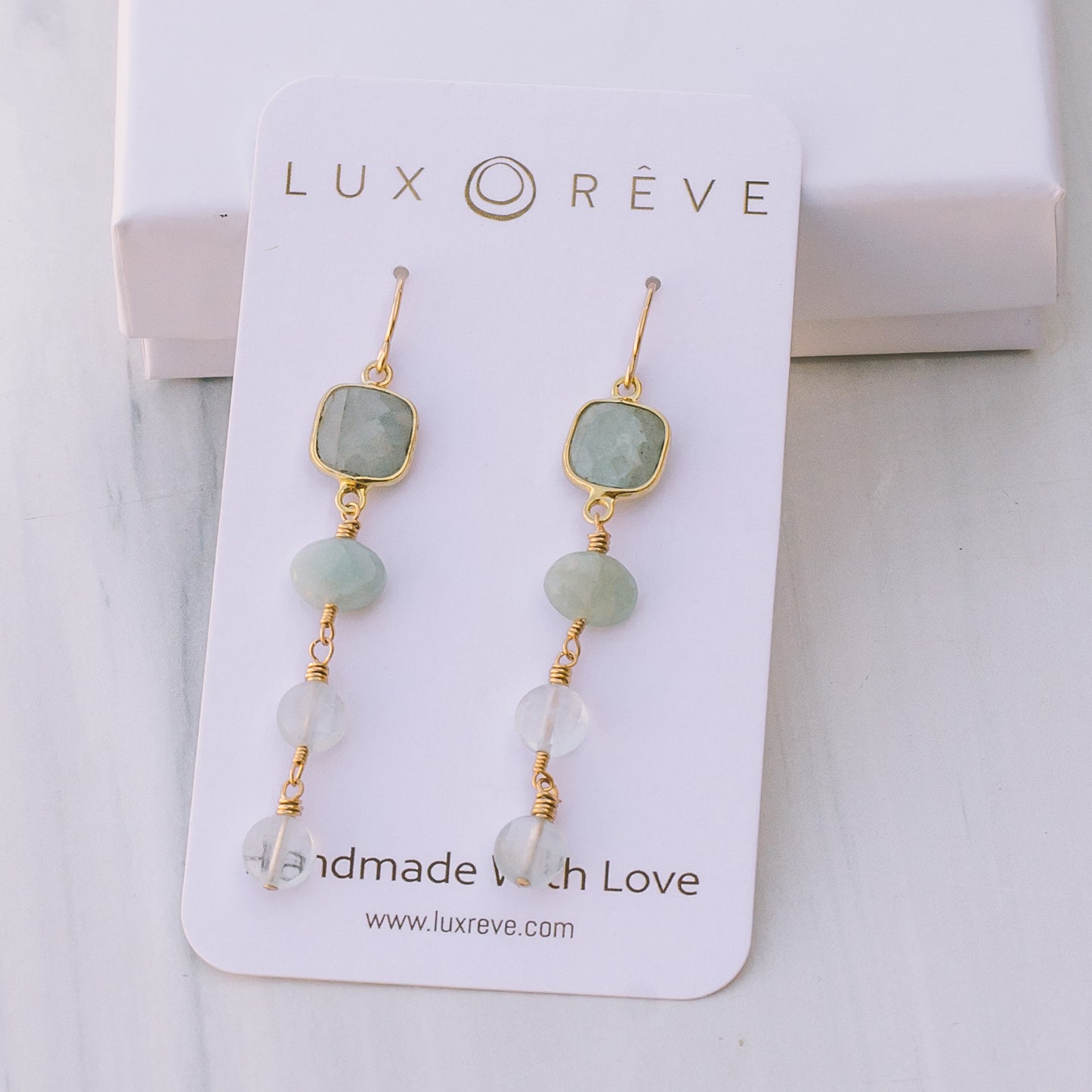 Gold Aquamarine Dangle Earrings - Lux Reve