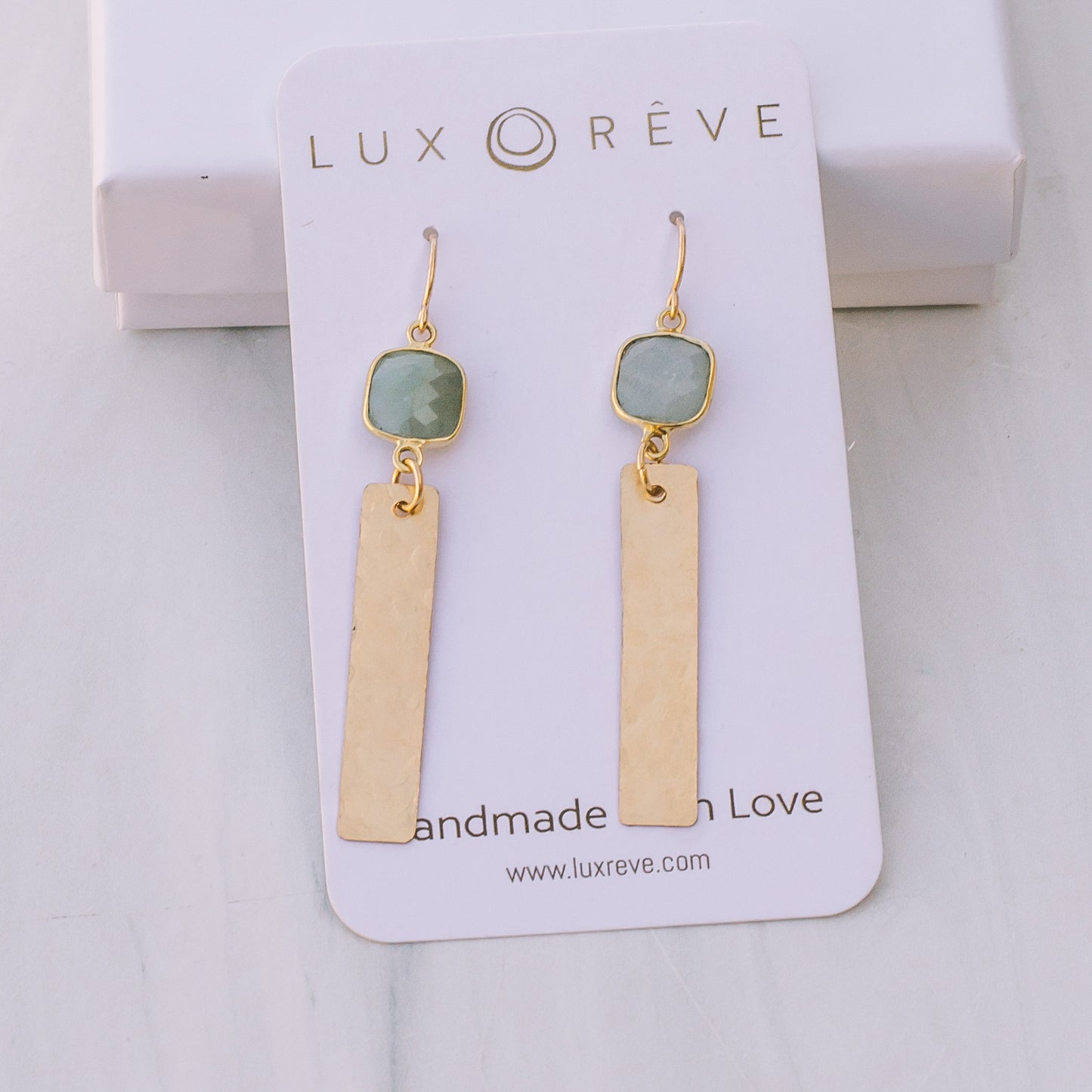 Gold Aquamarine Bar Earrings - Lux Reve