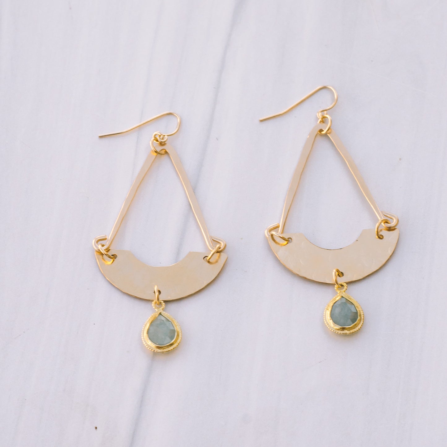 Gold Aquamarine Statement Earrings - Lux Reve