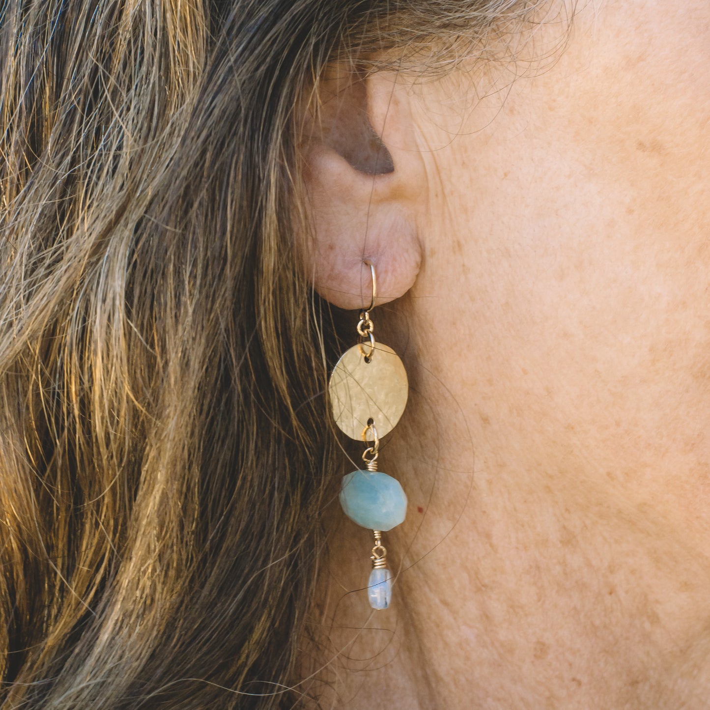 Aquamarine Gold Coin Earrings - Lux Reve