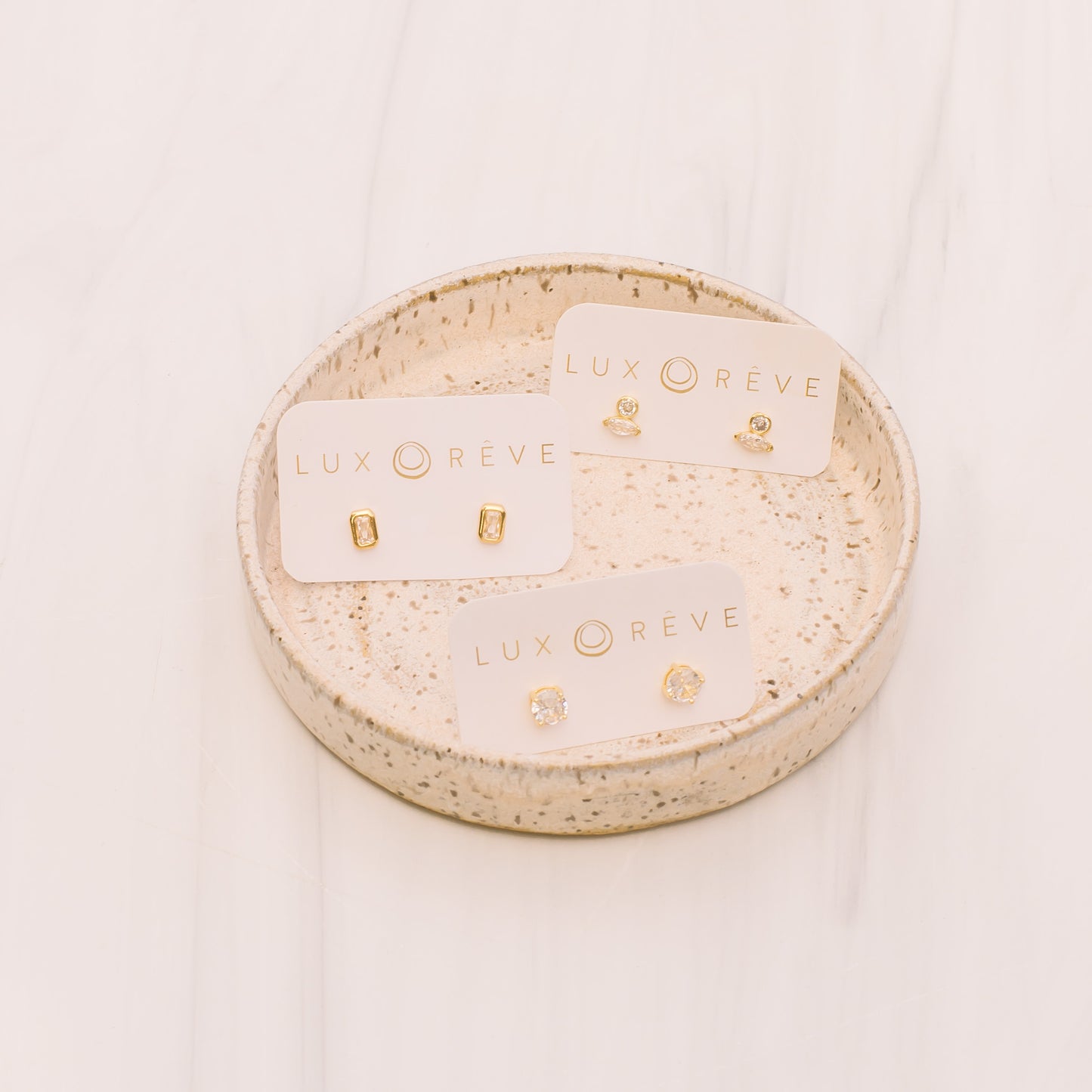 Clear Baguette CZ Bezel Stud Earrrings - Lux Reve