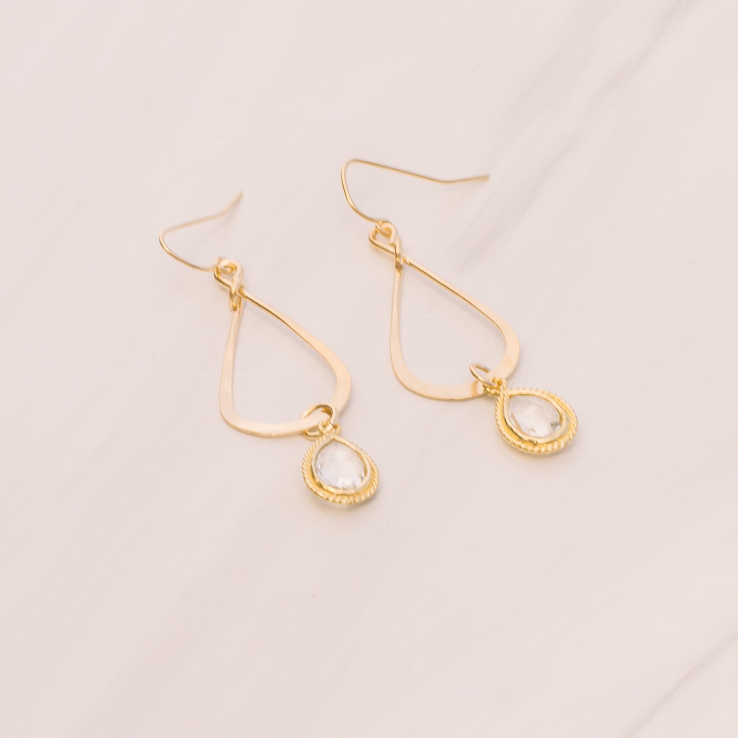 Gold Tear Drop Crystal Hoops - Lux Reve
