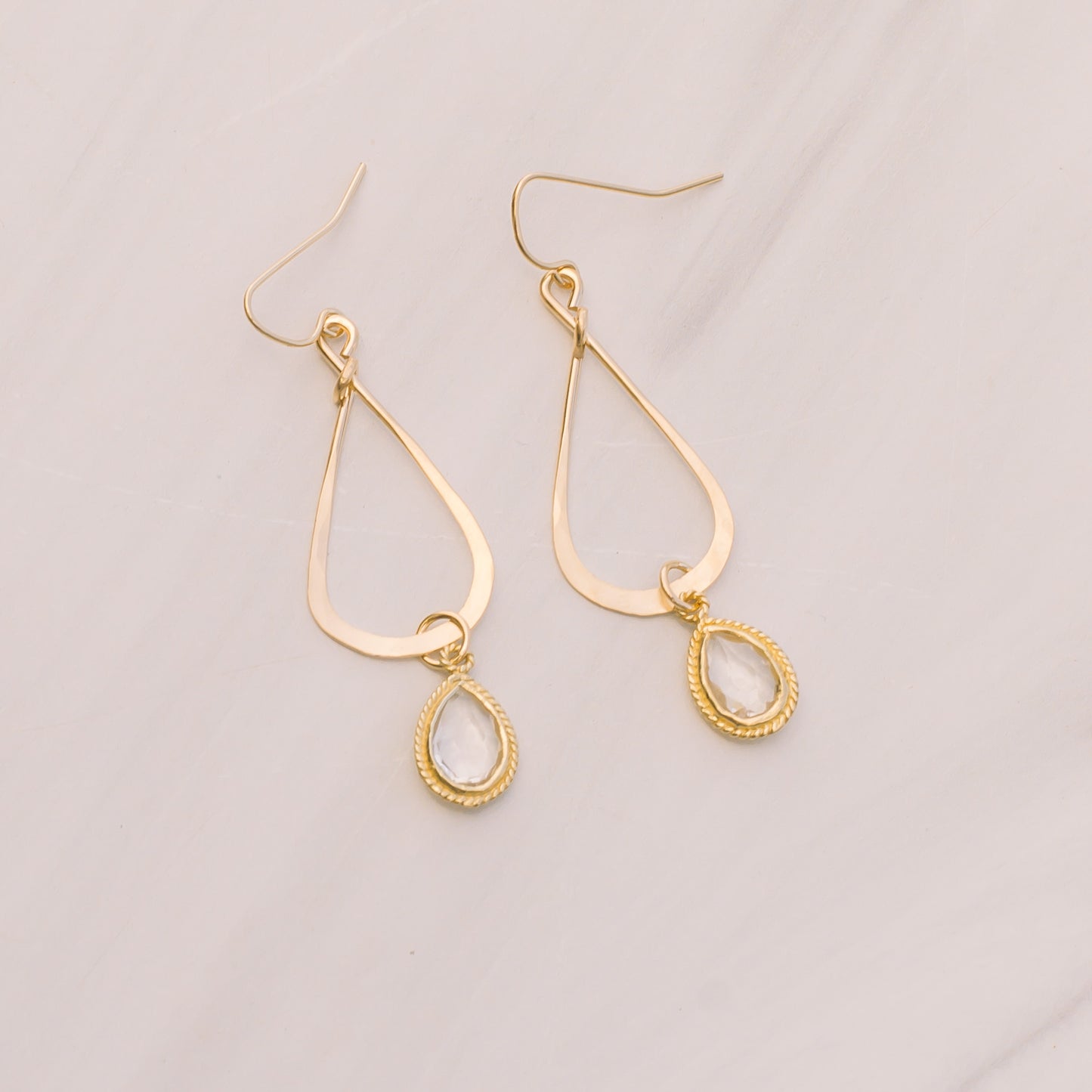 Gold Tear Drop Crystal Hoops - Lux Reve