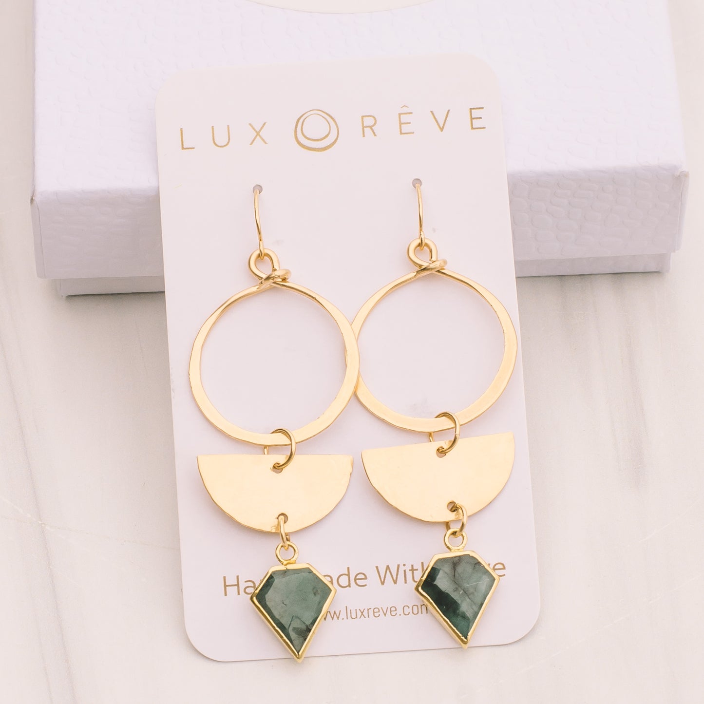 Gold Emerald Statment Earrings - Lux Reve