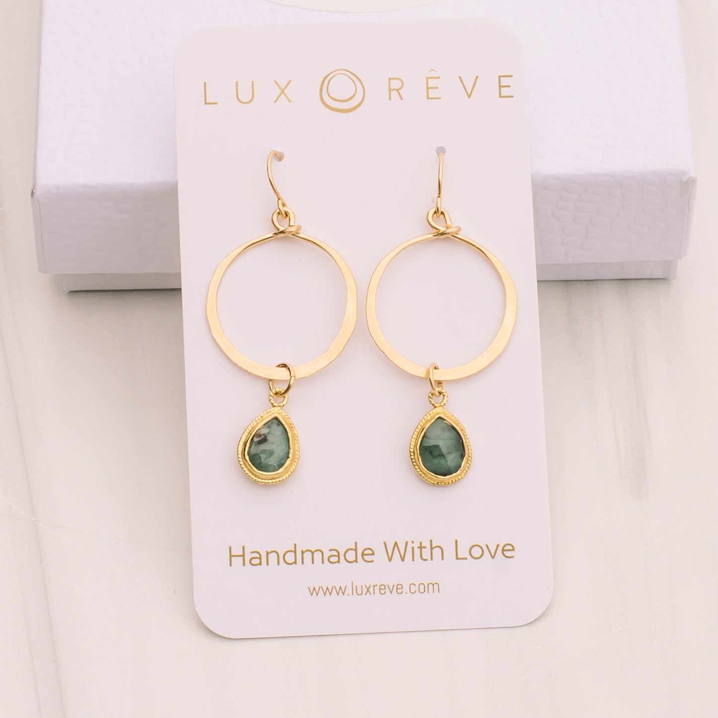 Gold Emerald Hoop Earrings - Lux Reve