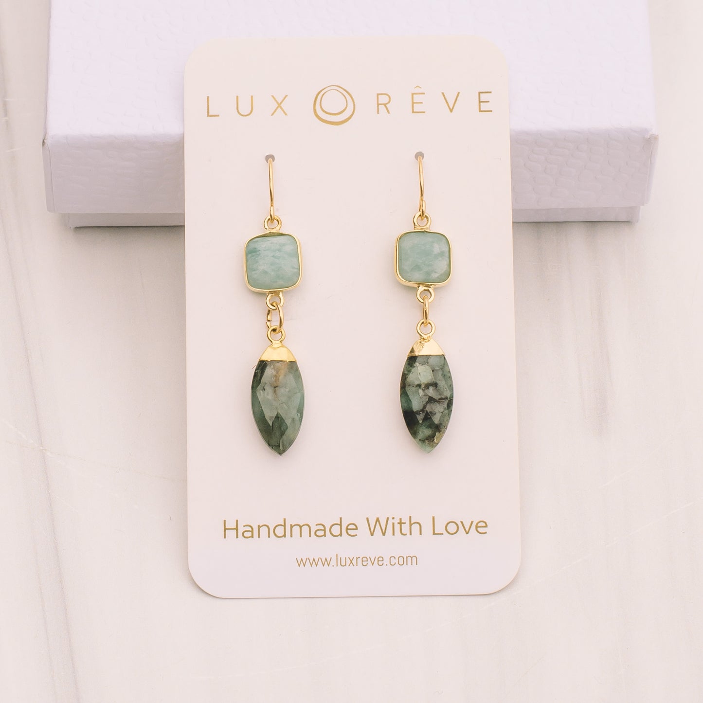 Gold Emerald and Amazonite Earrings - Lux Reve