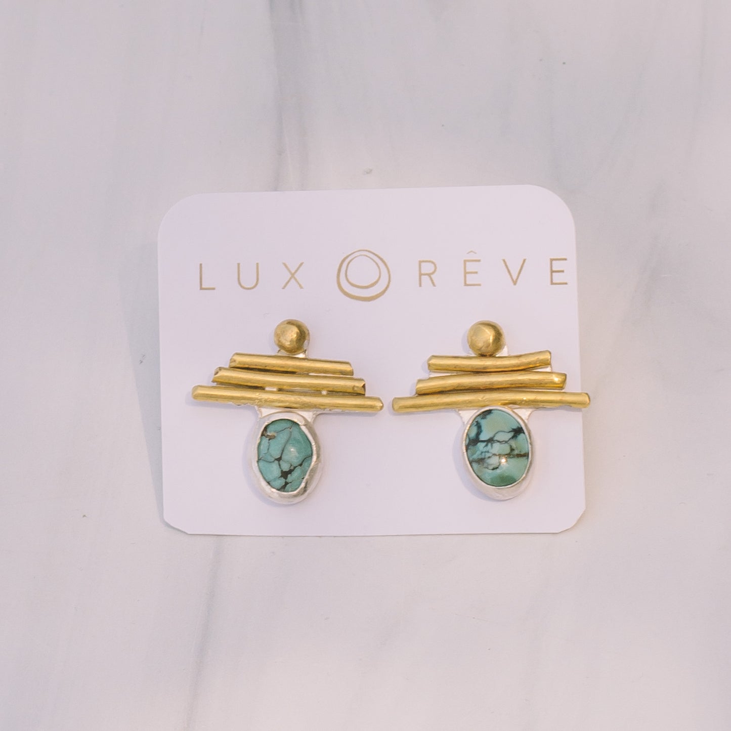 Silver and Brass Turquoise Studs