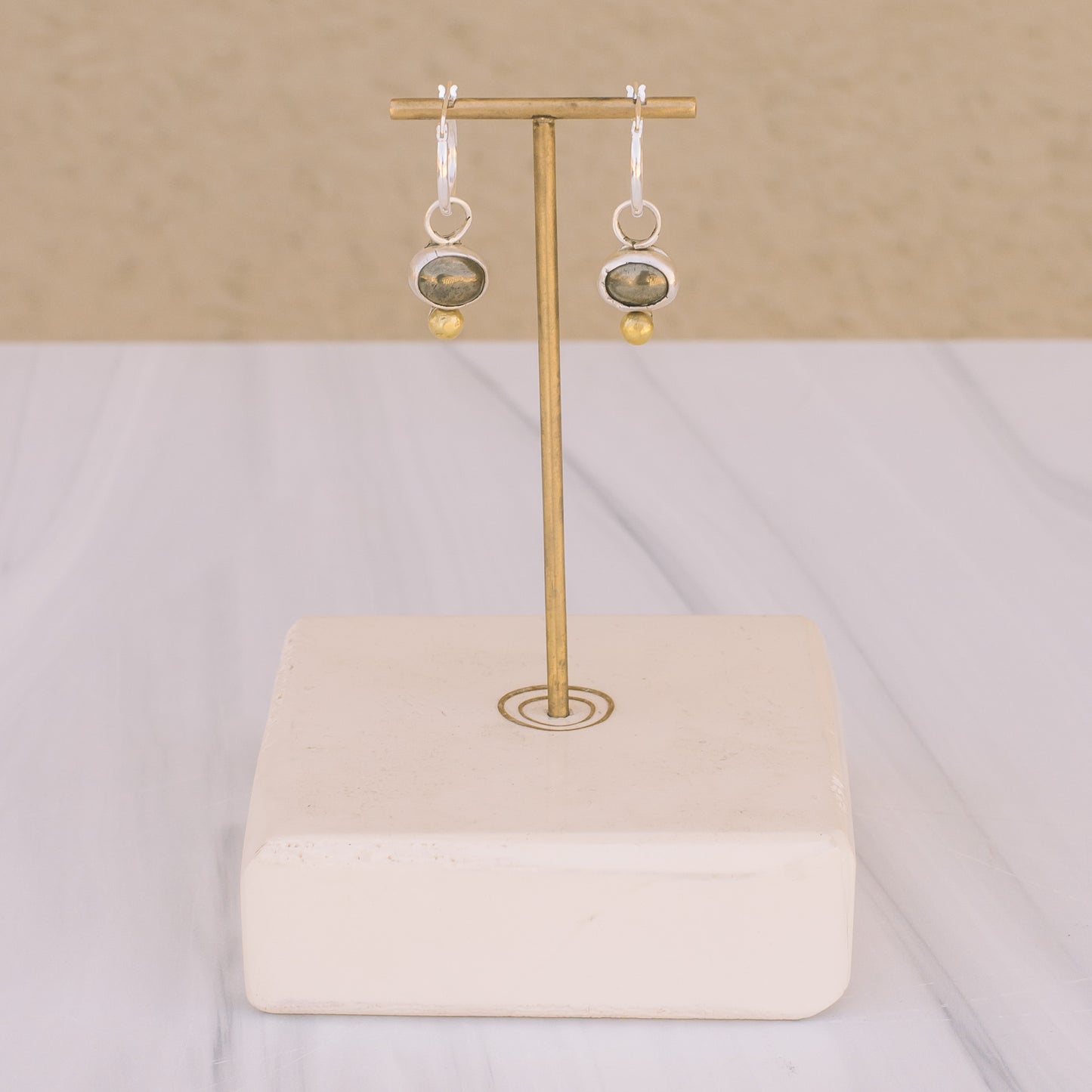 Silver and Brass Pyrite Hoops