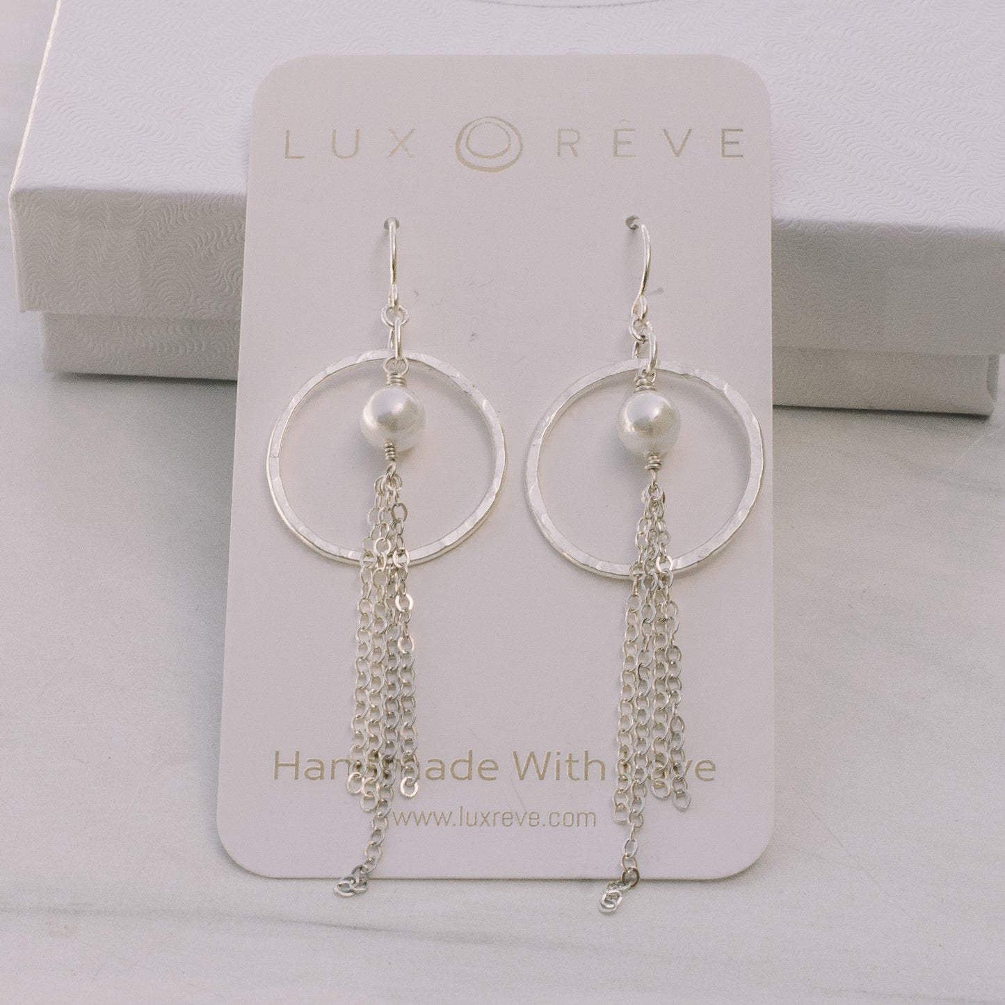 Sterling Silver Pear Tassel Hoops - Lux Reve