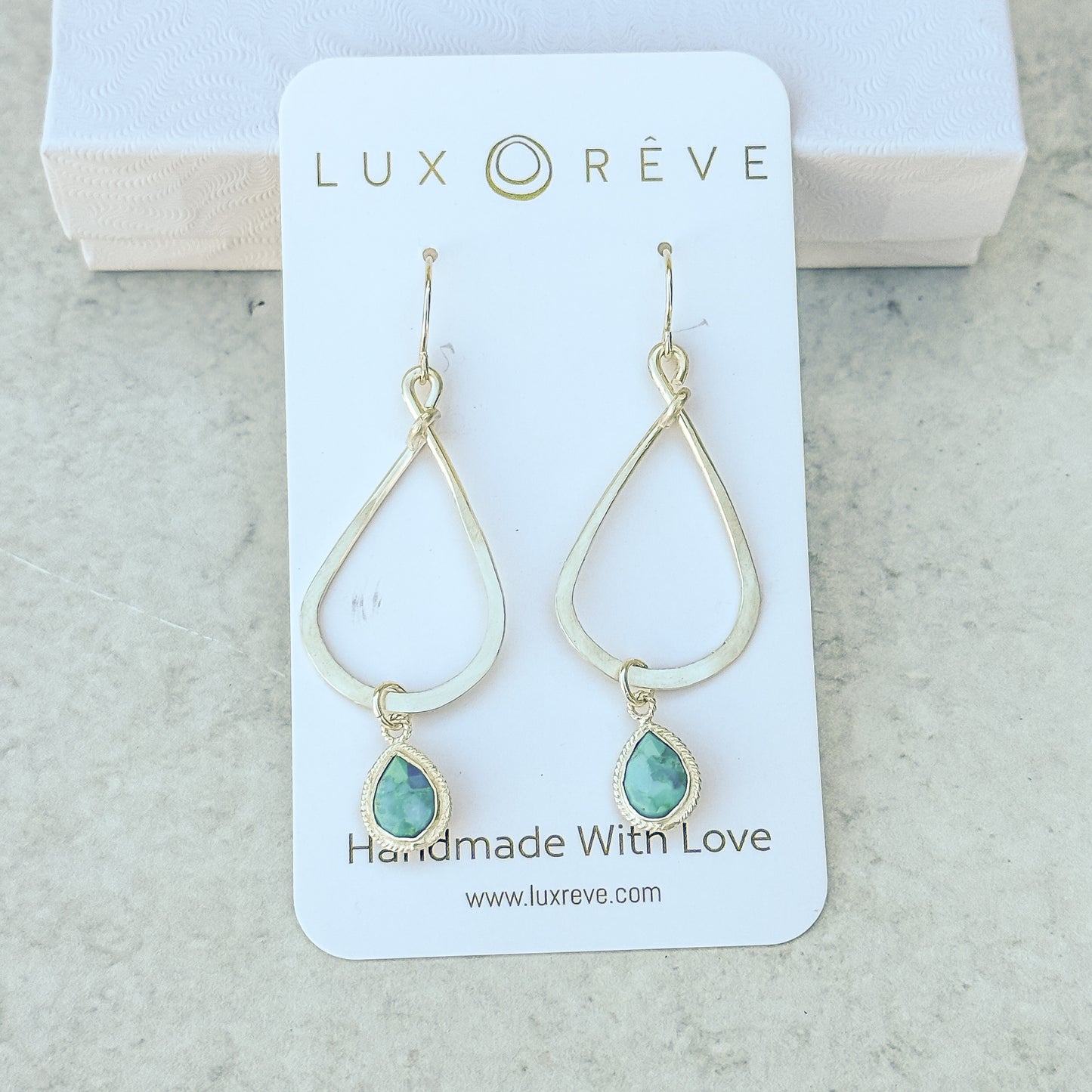 Large Sterling Silver Turquoise Tear Drop Hoop Earrings - Lux Reve