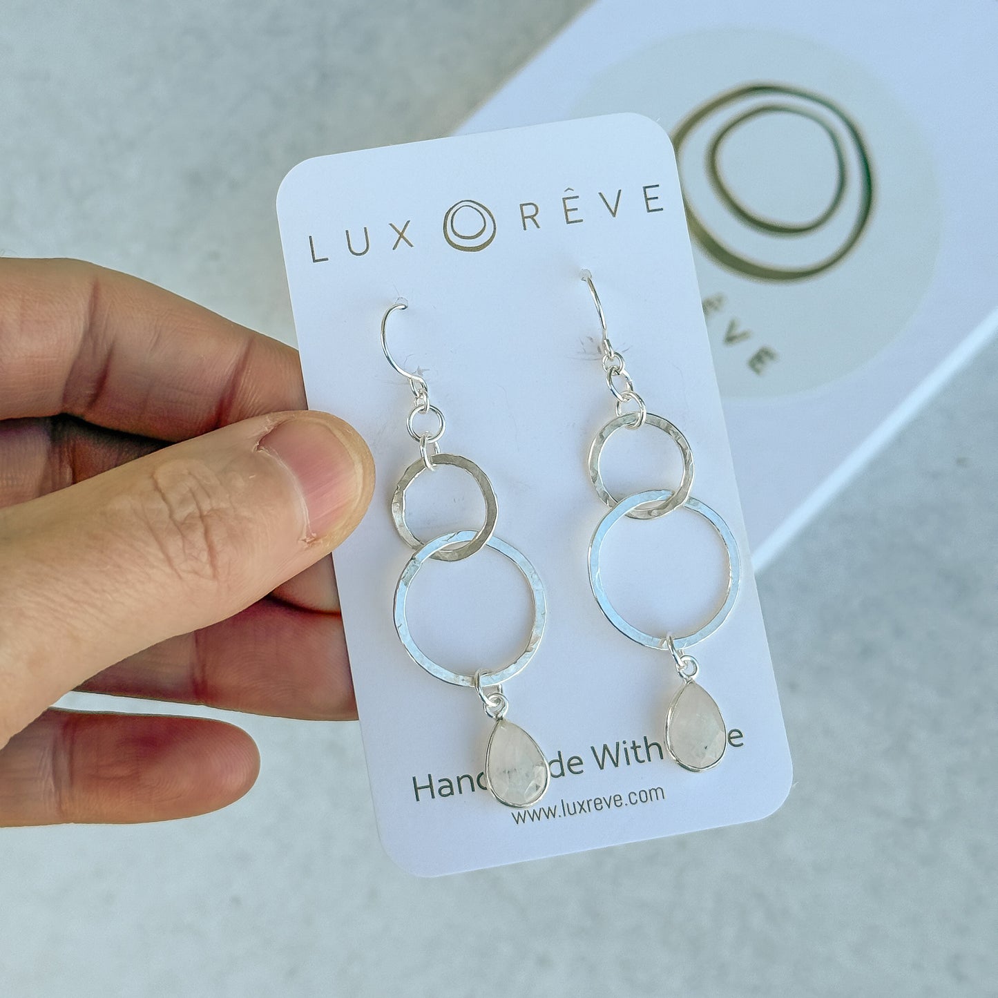 Silver Moonstone Dangle Hoop Earrings