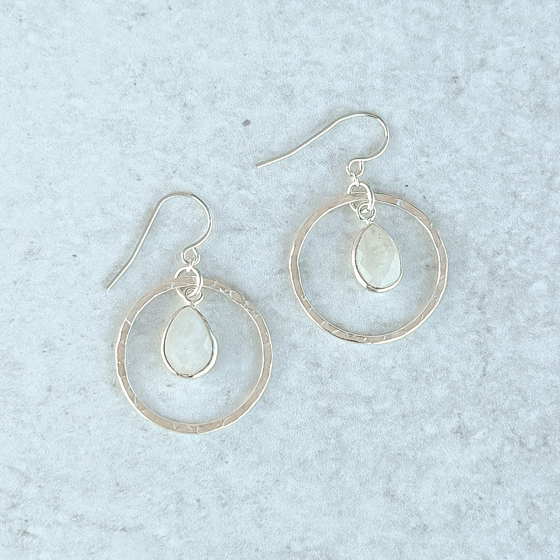 Silver Moonstone Hoop Earrings