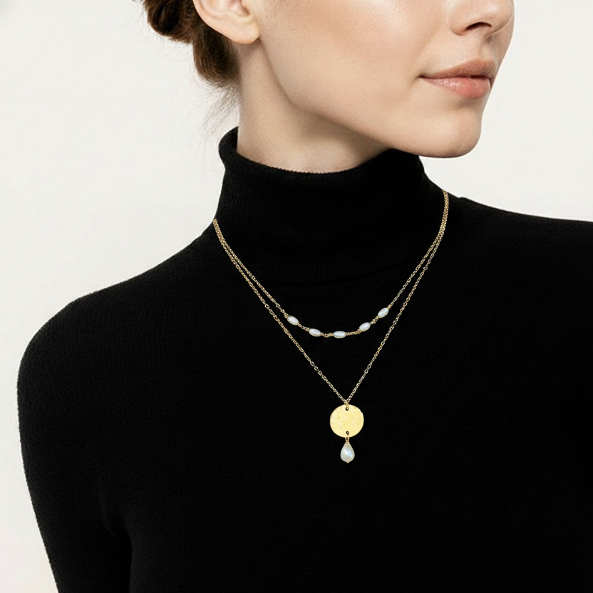 Pearl Disc Pendant Necklace - Lux Reve