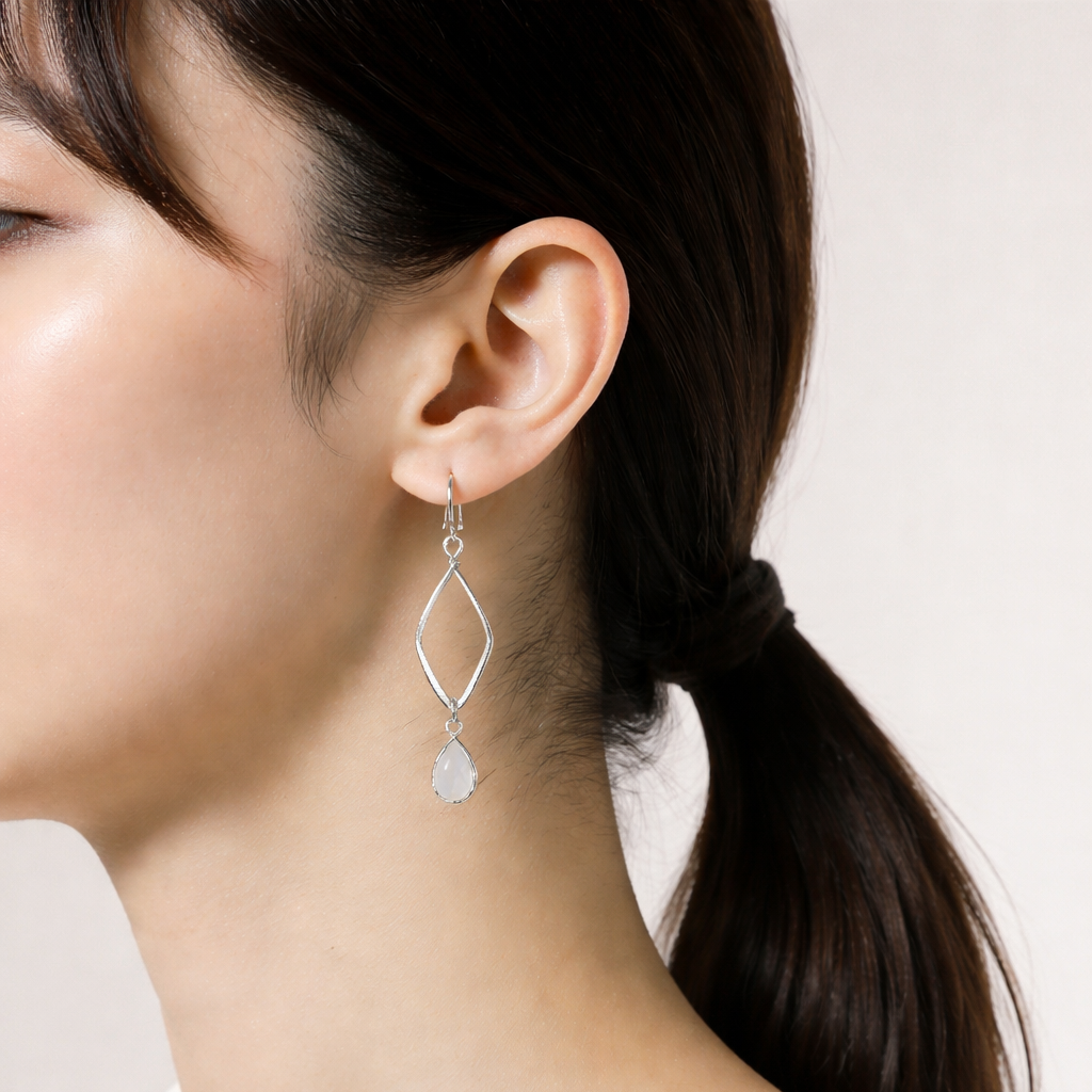 Silver Diamond Moonstone Earrings - Lux Reve