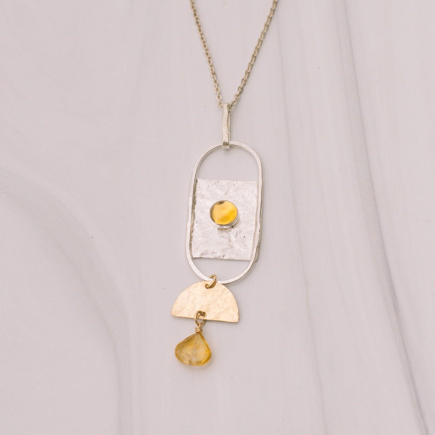 Gold and Silver Citrine Long Statement Necklace - Lux Reve