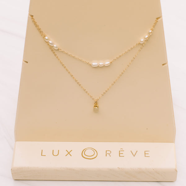 Three Beaded Pearl Short Necklace - Lux Reve