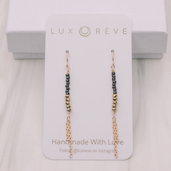 Black & Gold Beaded Earrings - Lux Reve