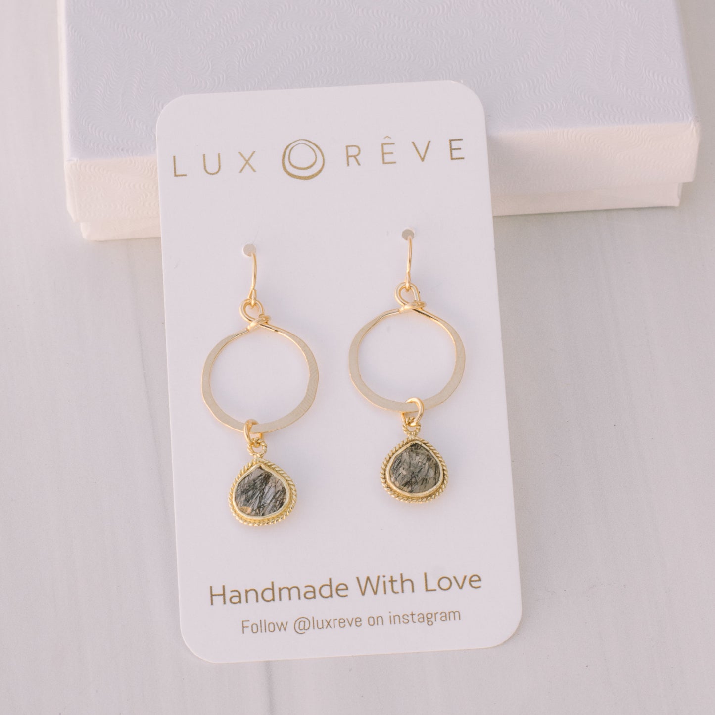 Gold Tourmaline Quartz Bezel Hoop Earrings - Lux Reve