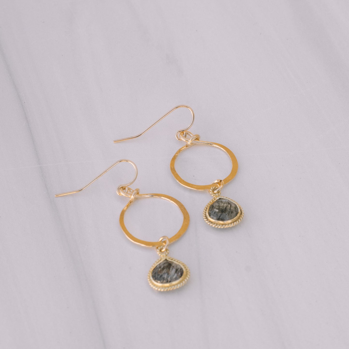 Gold Tourmaline Quartz Bezel Hoop Earrings - Lux Reve